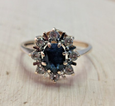 9ct Yellow Gold Ring Sapphire & CZ Stones Hallmarked Ring Size N 1/2