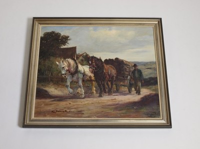 KAR MOHR (1922-1913) GEMÄLDE Bauer mit Pferdegespann, Öl, Leinwand