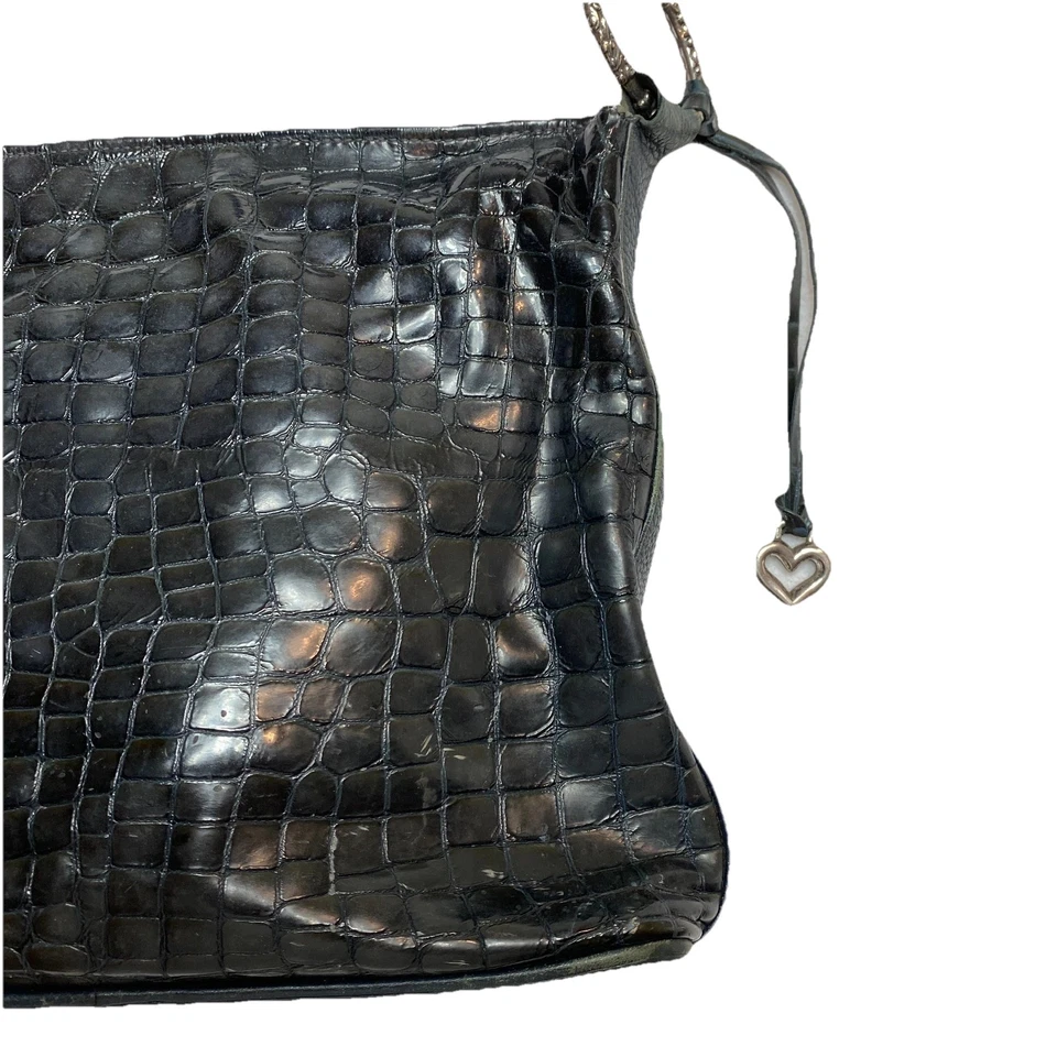 Brighton Shoulder Bag Black Patent Leather Croc Embossed - Image 2 of 4