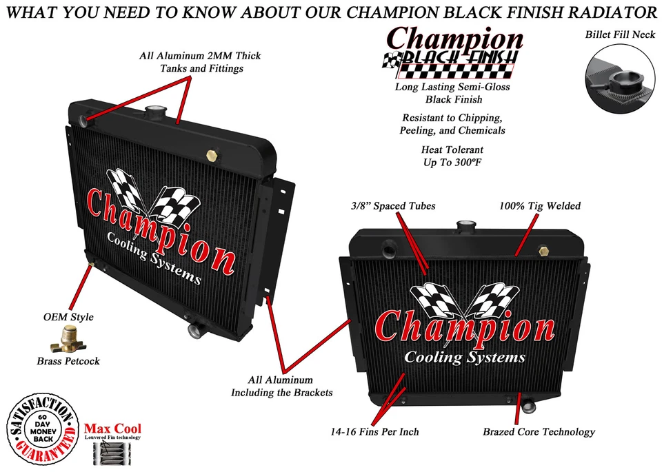 RS Champion 3 Row Black Finish Radiator for 1971-1978 Dodge D300 Pickup V8 Eng Foto 3 de 4