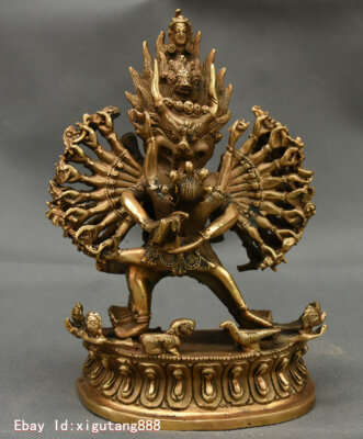 Tibet Collection Buddhism Copper Brass Buddha Yamantaka Yama Dharmaraja Statue