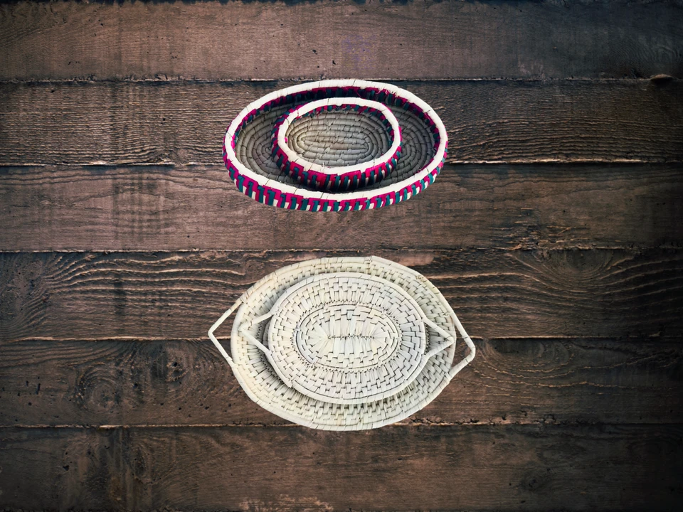 Set of Handmade Date Palm Leaf Spoon Boxes & Set of Serving Trays (Bundle of 4) - Image 2 of 4