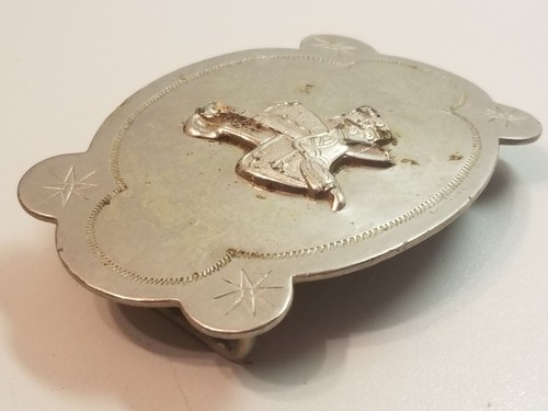 Vintage Nickel Silver tone Western Saddle Belt Buckle - Damaged - Picture 5 of 11