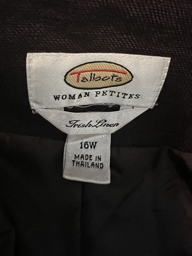 Talbots 100% Irish Linen Size 16W Brown Open Front Blazer Jacket Lined - Picture 4 of 5