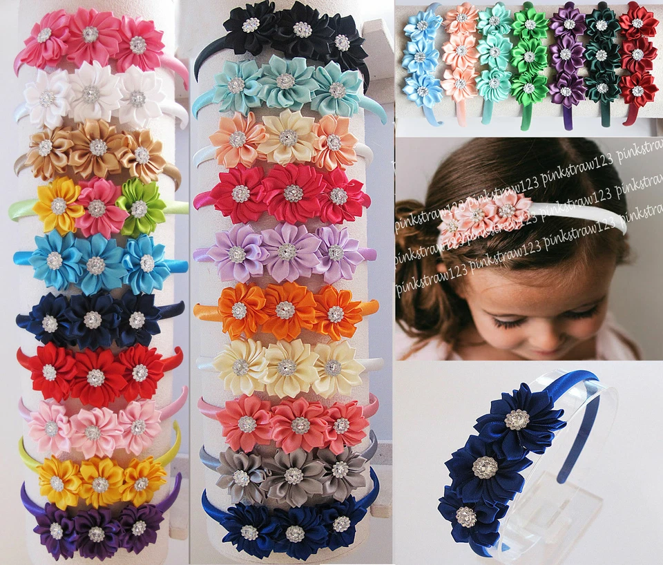 New Girls Triple Satin Flower Alice Hairband Headband Hair Accessories