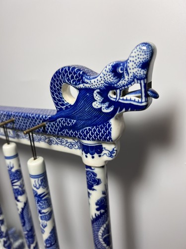 VTG Chinese Blue White Porcelain Dynasty Palace Dragon Calligraphy Brush Holder - Picture 2 of 20