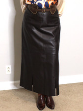 Womens Leather Skirt Brown 8 Pencil Secretary Long Siena Studio Vintage 90s Rare