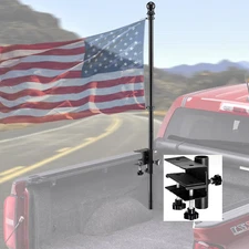 Flagpole 5' ft Long black rod plus flag 3'x 5' for pickup truck with bed trail