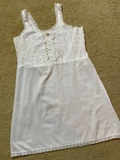 Vintage 1970s 1980s STONE White USA Slip Girls Eyelet Dress Nightgown Ruffled 8