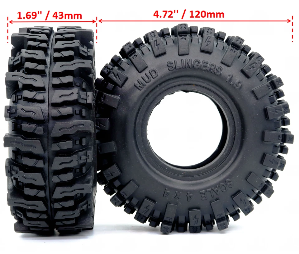 4x RC Soft Sticky 1.9 Mud Slingers Tires Tyre 120mm For RC Crawler SCX10 TRX4 - Image 2 of 4
