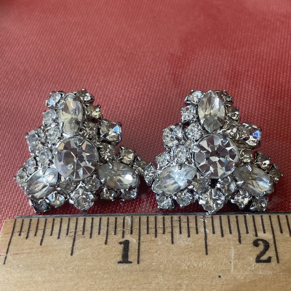 Vintage 1950 Crystal Prongset Rhinestone Triangle Shaped Earrings