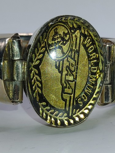 Vintage Pan Am Airlines World Wings Black Silver Cuff Bangle Bracelet Pin Clasp - Picture 12 of 12
