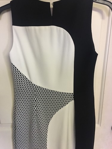 EUC Paule Ka Sleeveless ivory black sheath peak hole front dress sz 42 us 12 - Picture 5 of 9