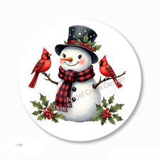 Snowman with Cardinals Christmas Favors Scrapbook Stickers Envelope Seals