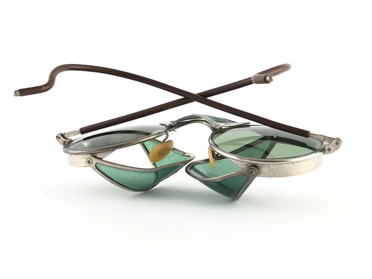 VINTAGE BAUSCH & LOMB GOGGLES SIDECUPS GREEN LENS 1950 B&L SUNGLASSES