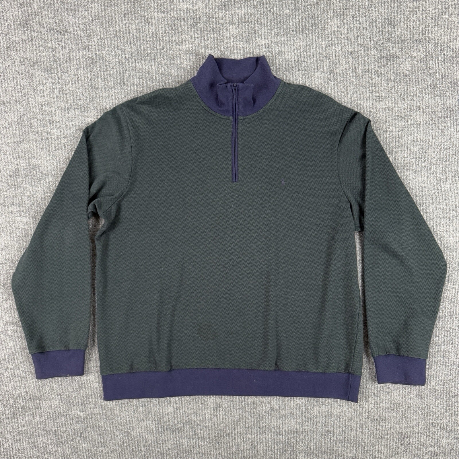 Polo Golf Felpa Uomo XL Verde 1 4 Zip Pullover Spina di Pesce Pony Preppy