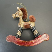 Wood Christmas Ornament Rocking Horse Vintage Painted 4.5  