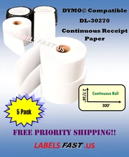 DYMO(R) 30270 Receipt Paper Tape-300' POS Thermal Receipt Paper-- 5 Rolls