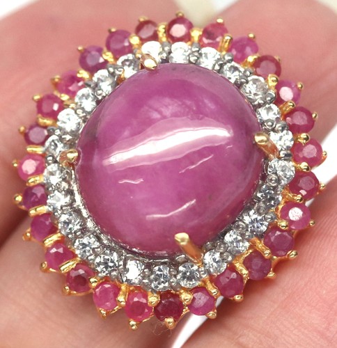 Anillo De Plata 925 Con Rubí Rojo Y Circonita Blanca, Calentado 15 X 17 Mm. Rosa - Imagen 2 de 5