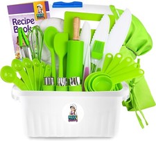 Kids Cooking and Baking Sets for Girls Boys - 20 pcs Gift Set Green Kit