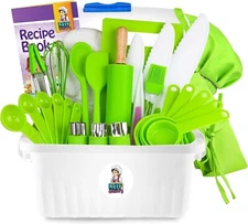 Kids Cooking and Baking Sets for Girls & Boys - 20 pcs Gift Set (Green Kit)