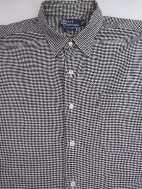 Polo Ralph Lauren Marlowe Cotton Plaid Black White Houndstooth Shirt Sz XL
