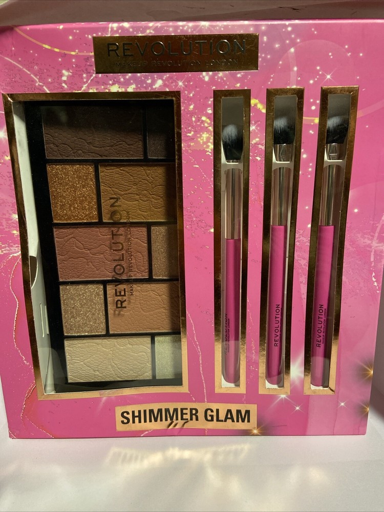 Revolution Beauty Shimmer Glam 4 Piece Makeup Gift Set - 3 Brushes & Eye Shadow