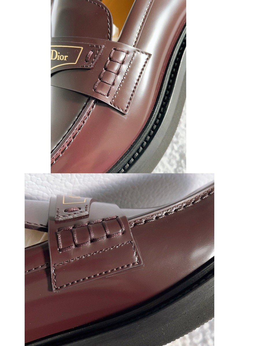 $1120 DIOR BOY Brushed Leather Loafers Shoes in Burgundy