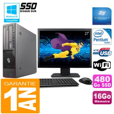 PC Fujitsu Esprimo E700 E90+ SFF G840 16Go Scheibe 480 GB SSD Wifi W7 Ecran 27 ''
