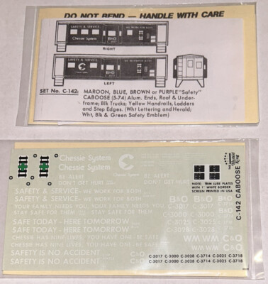 HERALD KING HO DECAL-CHESSIE/C&O, B&O -or WM BLU, BRWN OR  PRPL SAFETY CAB C-142