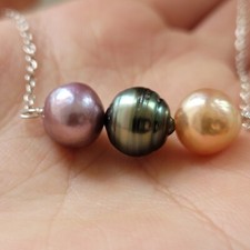 collier argent perle noire de Tahiti perles de culture d'eau douce fait main