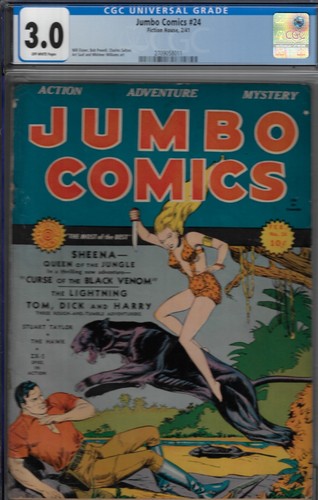 JUMBO COMICS #24- CGC 3.0 SHEENA CVR- 1941WWII COMIC WILL EISNER ART