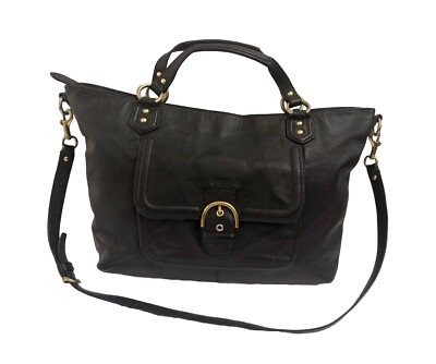 Coach Campbell Black Leather Izzy Satchel Carryall Shoulder Bag 