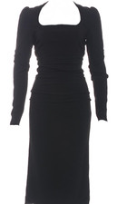 DOLCE & GABBANA Black Ruched Stretchy Midi DRESS size:IT:40-S