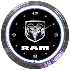 Ram Dodge Neon Clock Sign Garage White Neon Muscle Car Mopar Chrysler Hemi Nib