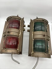 Vintage 1981 Nippon Sento Brass Ship Lights 16.5” Red & Green Lanterns