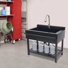 Freestanding Kitchen Single Bowl Sink Stainless Steel Utility Sinks with Faucet