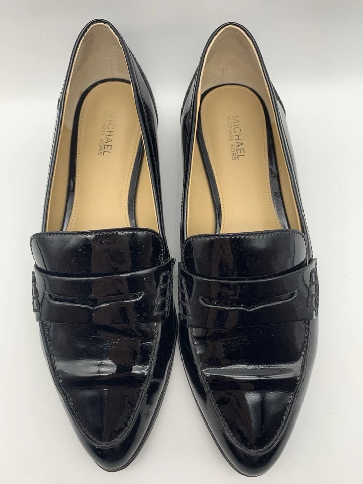 Michael Kors Womens US 7.5 EU 38 Connor Black Patent Leather Penny Loafers Shoes - Image 2 of 4