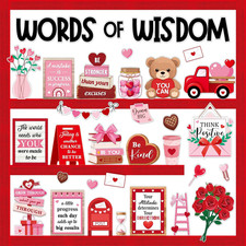 Valentine's Day Bulletin Board Set - 57 Heart and Quote Cutouts for Classroom De