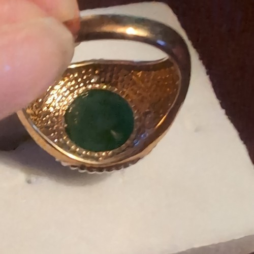 Anello vintage in argento sterling 925 oro lavato in laboratorio con giada - Foto 3 di 5