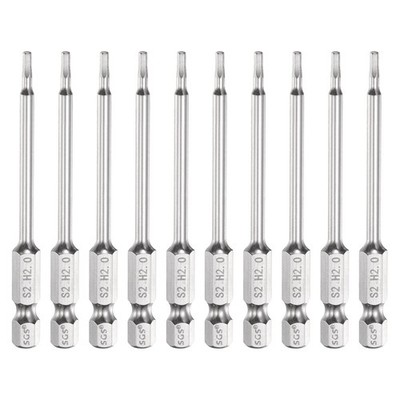 10pcs Flat Hex Screwdriver Bit 2mm (H2) 1/4'' Hex Shank 3'' Long Magnetic