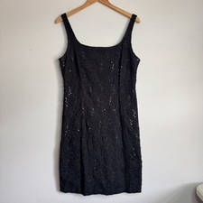 Vtg Alex Evenings Black Sequin Lace Cocktail Dress Size Medium Whimsigoth Sheath