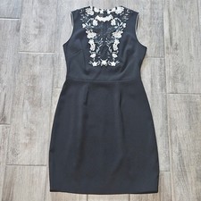 Karen Millen Black Lace Applique Shift Dress Size 8 Floral Sleeveless Cocktail
