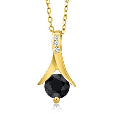 1.20 Ct Black Sapphire E-F Lab Grown Diamond 18K Yellow Gold Plated Silver