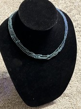 Vtg Multi-Strand Teal Glass Seed Beaded Necklace