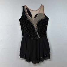 Jerry's Skating World Black Rhinestone Figure Skating Dress Adult XL TG