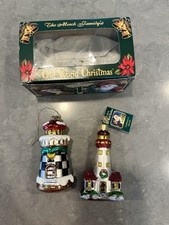 Old World Christmas 2001 LIGHTHOUSE Blown Glass Ornament Plus Glass Lighthouse