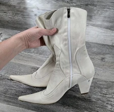 Vero-Cuoio 7.5 White Leather Boots  MICHELLE K  Cowgirl Boots Bride Wedding 38