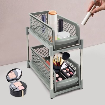 2-Tier Pull-Out Under-Sink Organizer with Slide-Out Design and Large Capacity.