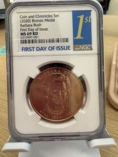 Coin And Chronicles Set 2020 Bronze Medal Barbara Bush FDOI MS69 RD